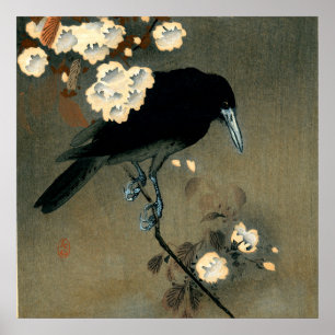Pôster Um corvo e uma flor pelo vintage de Ohara Koson