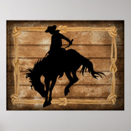 Poster Um cowboy de prata em um cavalo de bronco