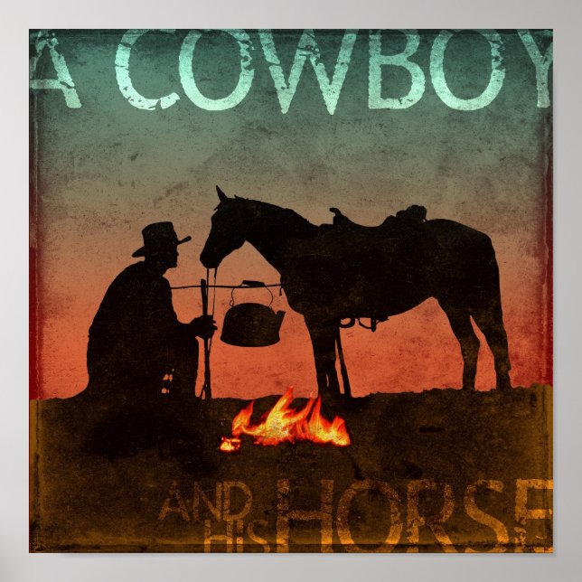 Poster Um cowboy e seu cavalo (Frente)