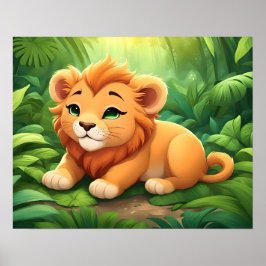 Poster Um Cubo de Leão Laranja na Selva