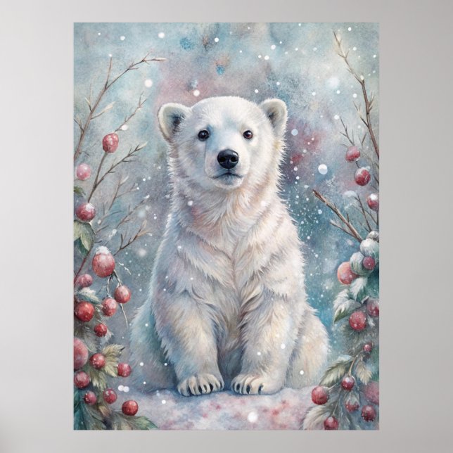 Poster Um Cubo de Urso Polar no inverno (Frente)