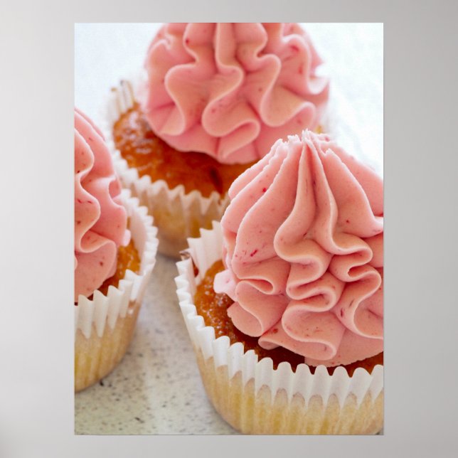Poster Um Cupcake doce de tratamento com Glacé rosa (Frente)