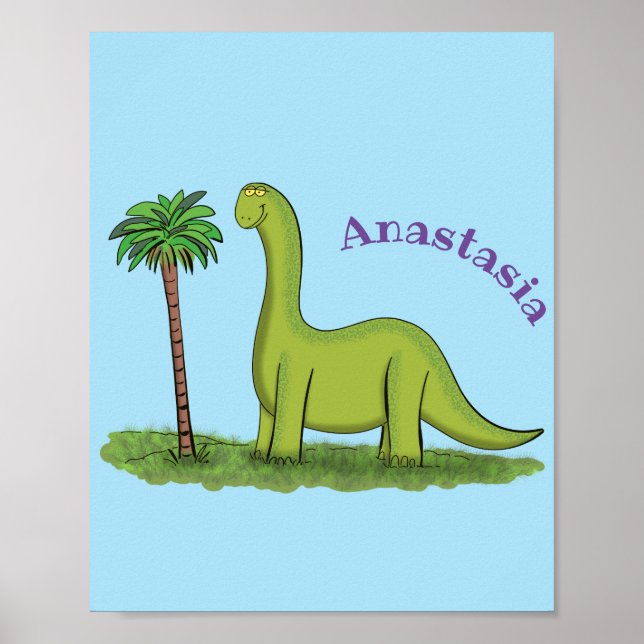 Poster Um desenho animado de brontosaurus dinossauros, ve (Frente)
