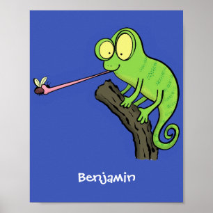 Poster Um desenho animado de lagarto de camaleão verde e