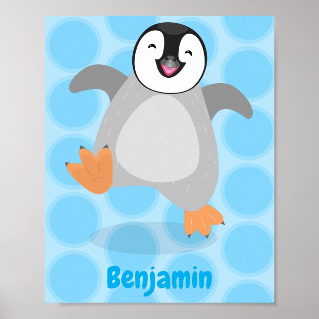 Poster Um desenho animado de pintinho de pinguim feliz e  (Frente)