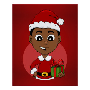 Pôster Um desenho animado de um menino de Natal afro-amer