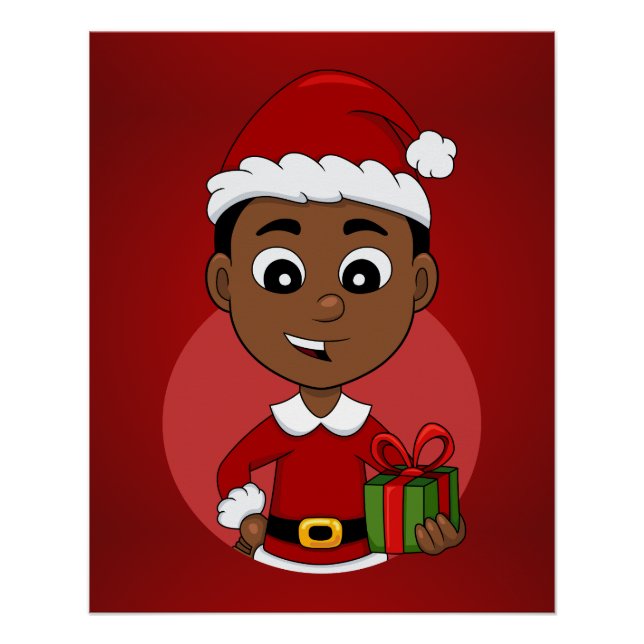 Pôster Um desenho animado de um menino de Natal afro-amer (Frente)