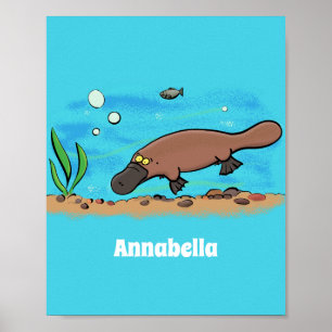 Poster Um desenho animado para a natação em platypus