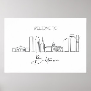 Poster Um Desenho Contínuo Da Linha Do Skyline Baltimore