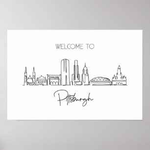 Poster Um Desenho Contínuo Da Linha Do Skyline De Pittsbu