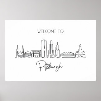 Poster Um Desenho Contínuo Da Linha Do Skyline De Pittsbu