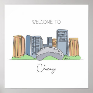 Poster Um desenho contínuo de Chicago EUA