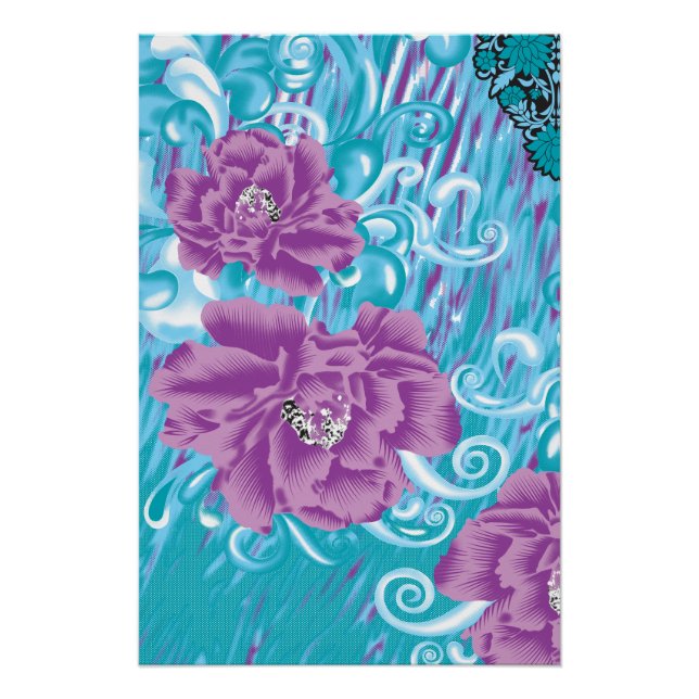 Pôster Um design têxtil vibrante com roxo e turq (Frente)