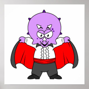 Poster Um Dinossauro Ceratops Vestiu Como Conde Drácula.