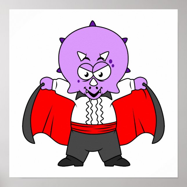 Poster Um Dinossauro Ceratops Vestiu Como Conde Drácula. (Frente)