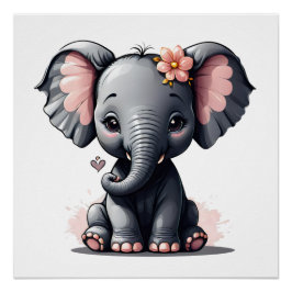 Pôster Um Elefante de Cartoon no 3 Poster brilhante