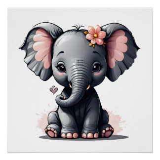 Pôster Um Elefante de Cartoon no 3 Poster brilhante