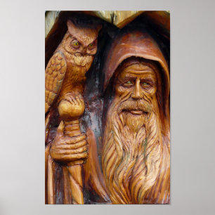 Poster Um feiticeiro e uma coruja emergem da caverna