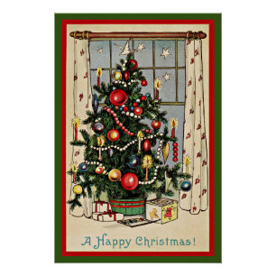 Pôster Um Feliz Natal, ilustração vintage,