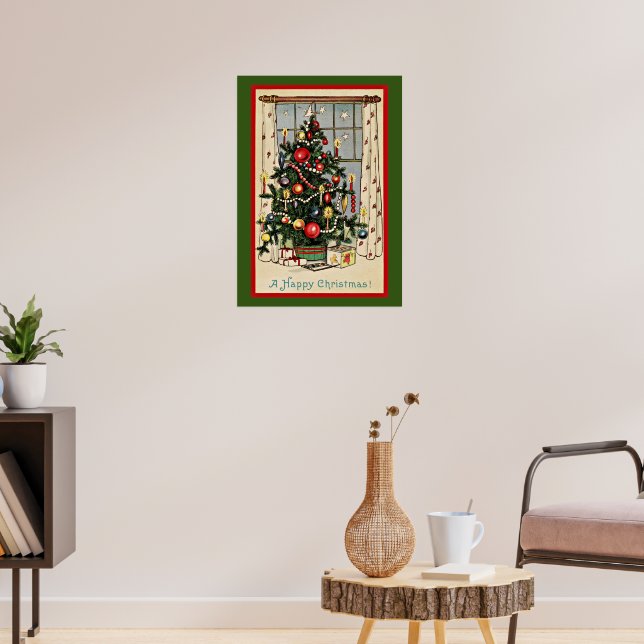 Poster Um Feliz Natal, ilustração vintage, (Sala de Estar 3)