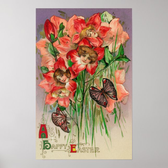 Pôster Um Felz pascoa com Flores na Cabeça das Mulheres (Frente)