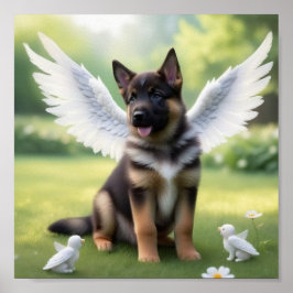 Poster Um filhote german shepherd com asas como um anjo