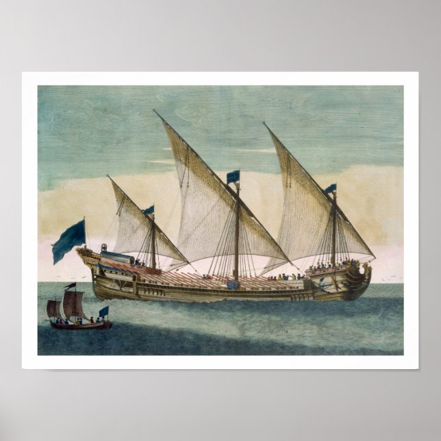 Pôster Um Galleass com três mastros a caminho de vela, oa (Frente)
