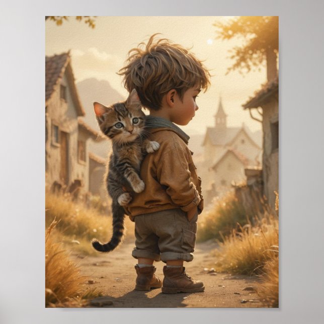 Poster Um garoto fofo e seu gatinho (Frente)