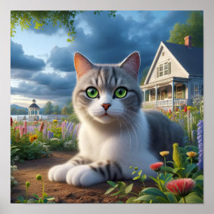 Poster Um gato de focinho doméstico em um cenário rural