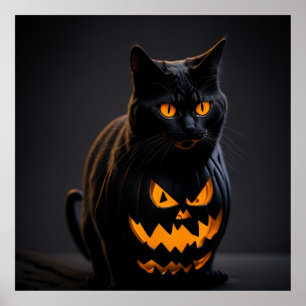 Poster Um gato de Halloween listrado de preto e laranja