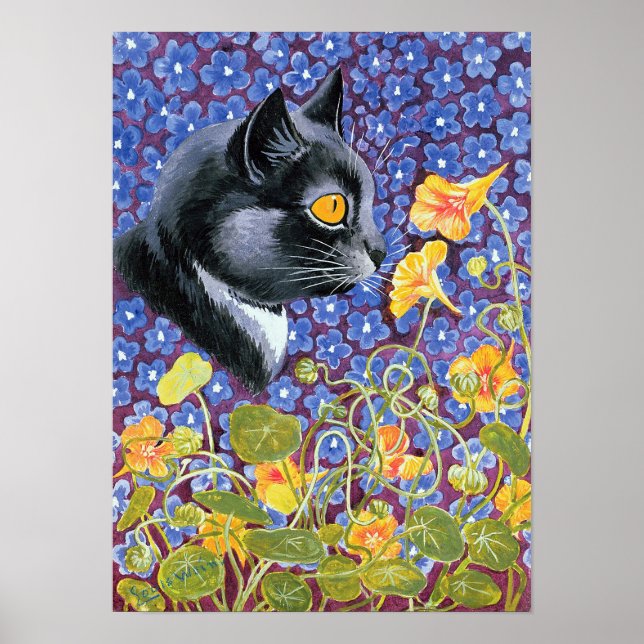 Poster Um Gato em um Mar de Flores, Louis Wain (Frente)