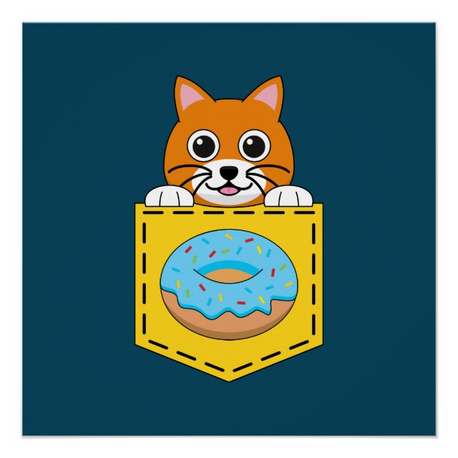 Pôster Um Gato Espiando e um Donut Azul (Frente)
