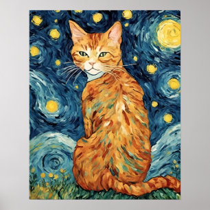 Poster Um Gato Ginger Tabby na Noite Estrelada