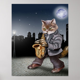 Poster Um Gato Na Noite Com Saxofones... Gpresente De Gat