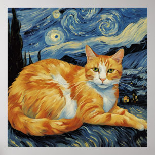 Poster Um gato na noite estrelada