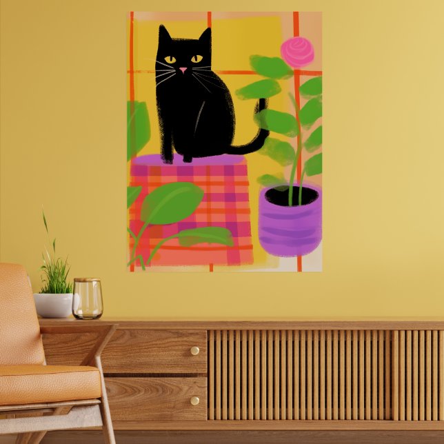 Poster Um Gato Preto Com Cadeira De Xadrez (Sala de Estar 2)