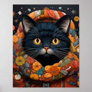 Poster Um gato preto num suéter floral