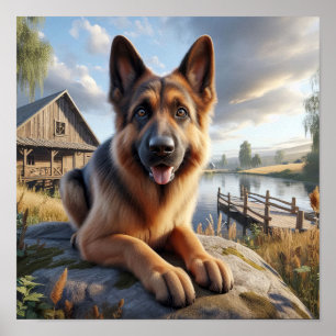 Poster Um German shepherd em um País Russo