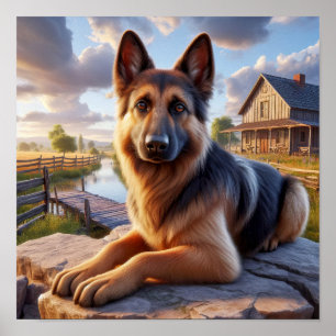 Poster Um German shepherd em um País Russo
