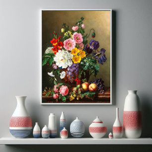 Poster Um Grande Buquê de Flores com Pêssegos e Uvas