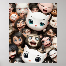 Poster Um grupo colorido de animais bonitos e um gato