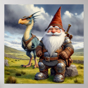 Poster Um Guerreiro Gnomo se posando com seu Dragão