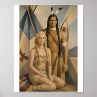 Poster Um guerreiro nativo americano e sua Squaw Loira