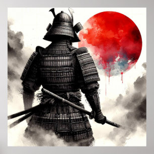 Poster Um Guerreiro Samurai Na Tradicional Armadura Poste