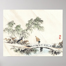Poster Um homem atravessando a ponte por Kōno Bairei Faux
