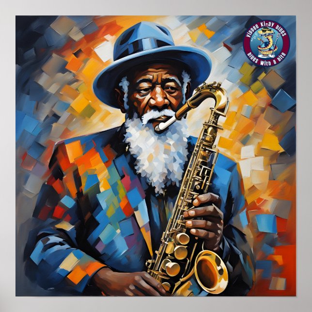 Poster Um homem Blues tocando saxofone (Frente)