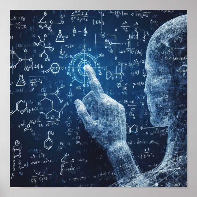 Poster Um humanoide interagindo com um conselho de dados (Frente)