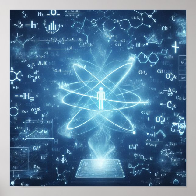 Poster Um humanoide sobreposto a uma folha de dados (Frente)