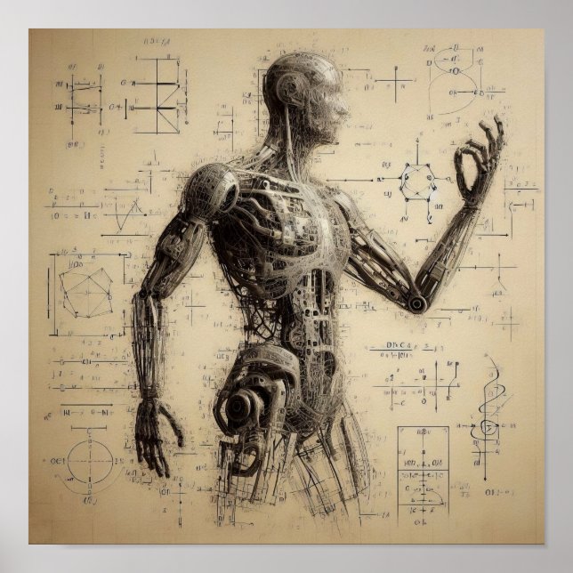 Poster Um humanoide sobreposto a uma folha de dados (Frente)