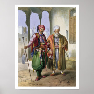 Pôster Um Janissary e um comerciante no Cairo, ilustraç